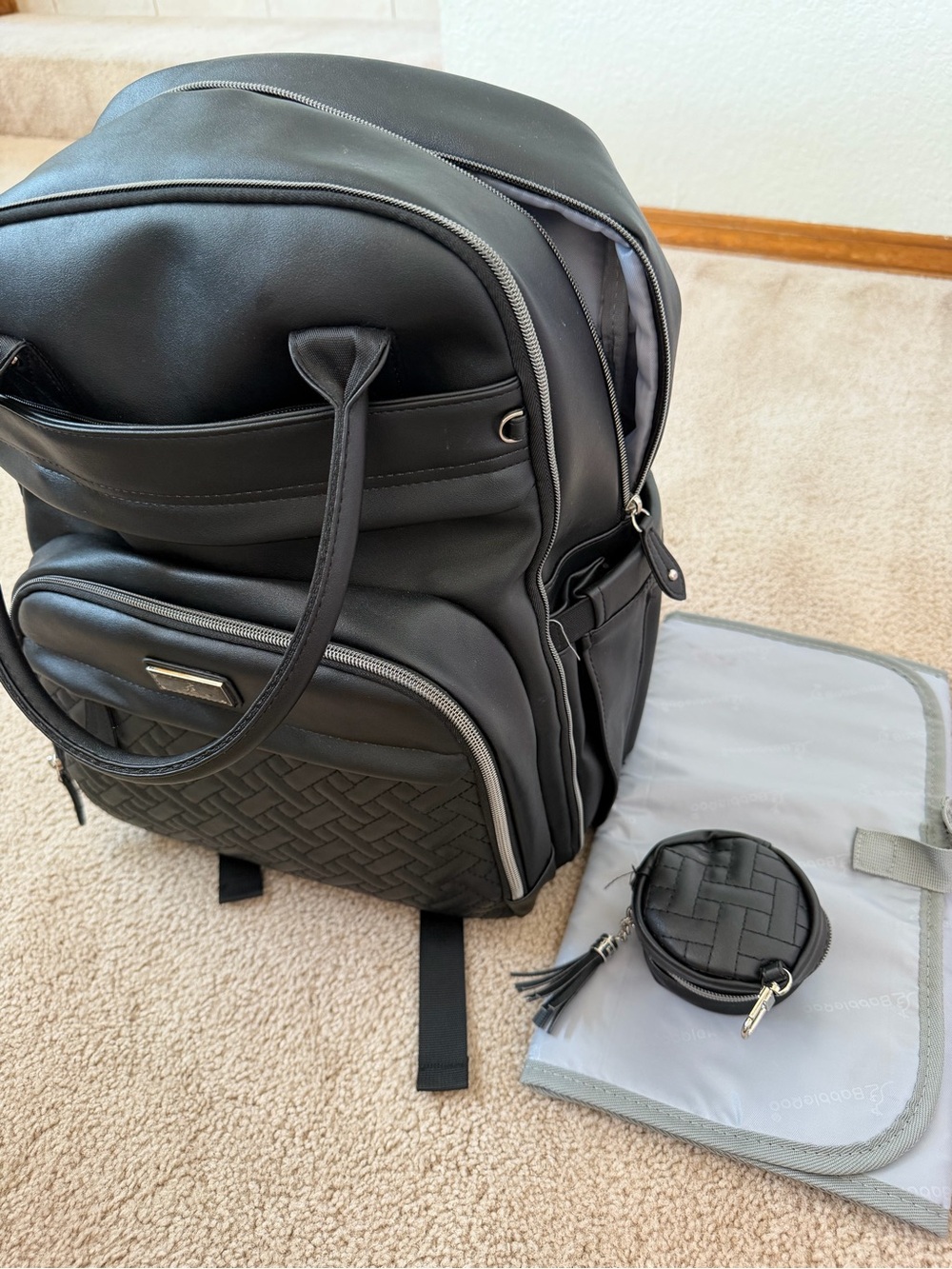 Kids Black Quilted Front Backpack with Matching Pouch